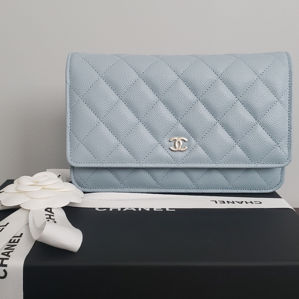 Chanel WOC, blue, light gold hw, caviar, BNIB